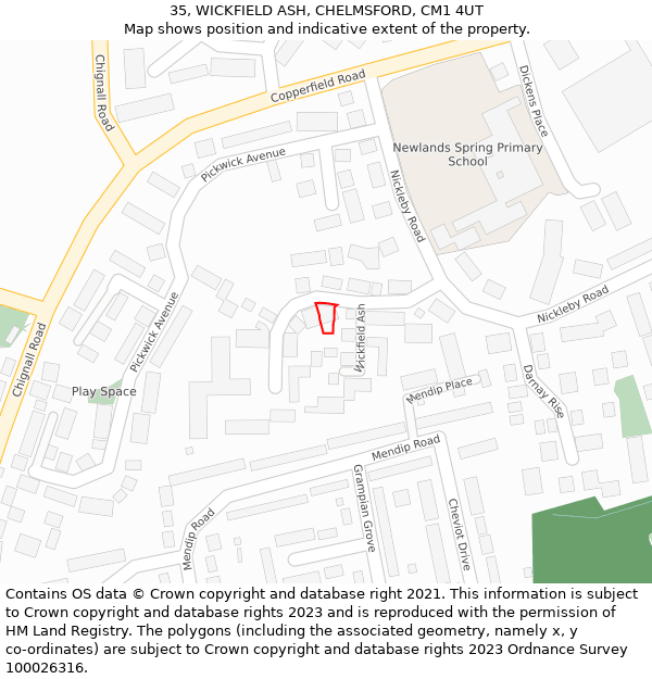 35, WICKFIELD ASH, CHELMSFORD, CM1 4UT: Location map and indicative extent of plot