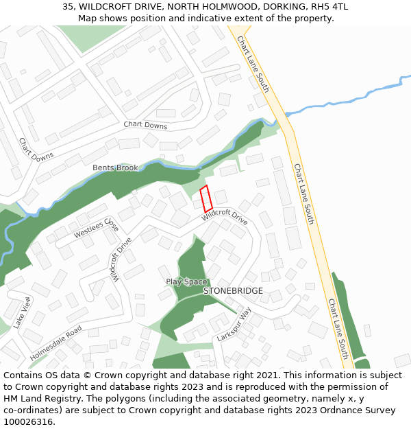 35, WILDCROFT DRIVE, NORTH HOLMWOOD, DORKING, RH5 4TL: Location map and indicative extent of plot