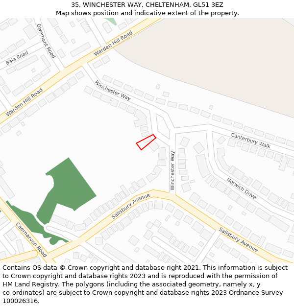 35, WINCHESTER WAY, CHELTENHAM, GL51 3EZ: Location map and indicative extent of plot