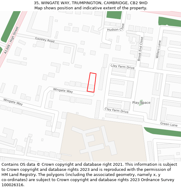 35, WINGATE WAY, TRUMPINGTON, CAMBRIDGE, CB2 9HD: Location map and indicative extent of plot