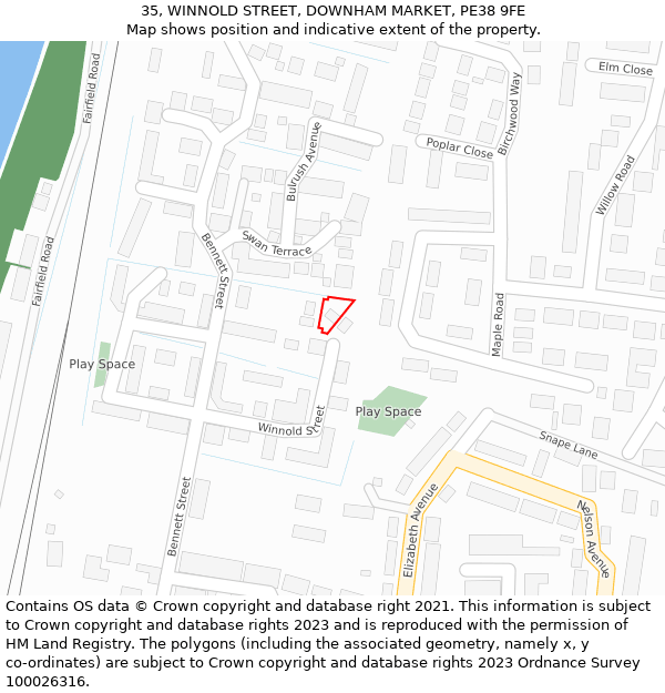 35, WINNOLD STREET, DOWNHAM MARKET, PE38 9FE: Location map and indicative extent of plot