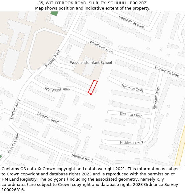 35, WITHYBROOK ROAD, SHIRLEY, SOLIHULL, B90 2RZ: Location map and indicative extent of plot