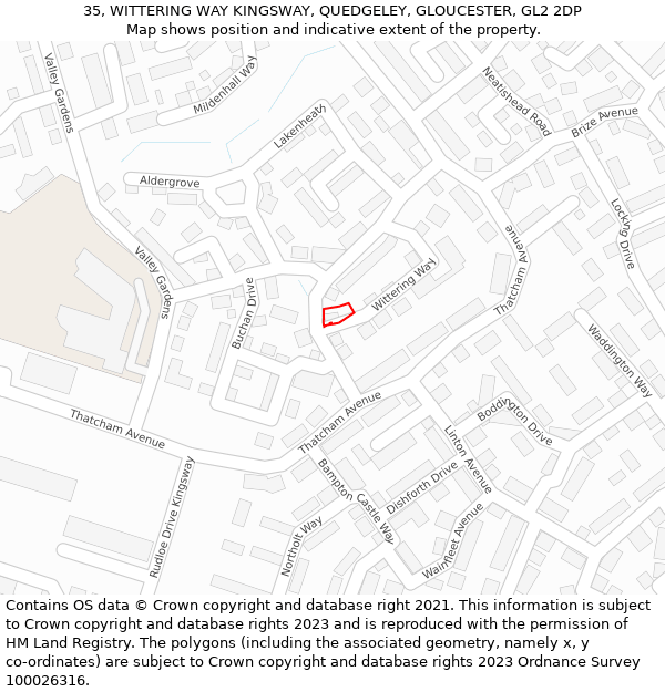 35, WITTERING WAY KINGSWAY, QUEDGELEY, GLOUCESTER, GL2 2DP: Location map and indicative extent of plot