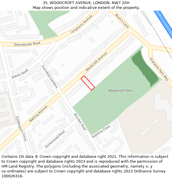 35, WOODCROFT AVENUE, LONDON, NW7 2AH: Location map and indicative extent of plot