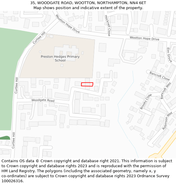 35, WOODGATE ROAD, WOOTTON, NORTHAMPTON, NN4 6ET: Location map and indicative extent of plot