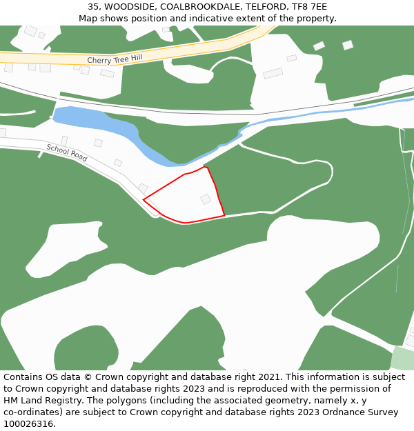35, WOODSIDE, COALBROOKDALE, TELFORD, TF8 7EE: Location map and indicative extent of plot