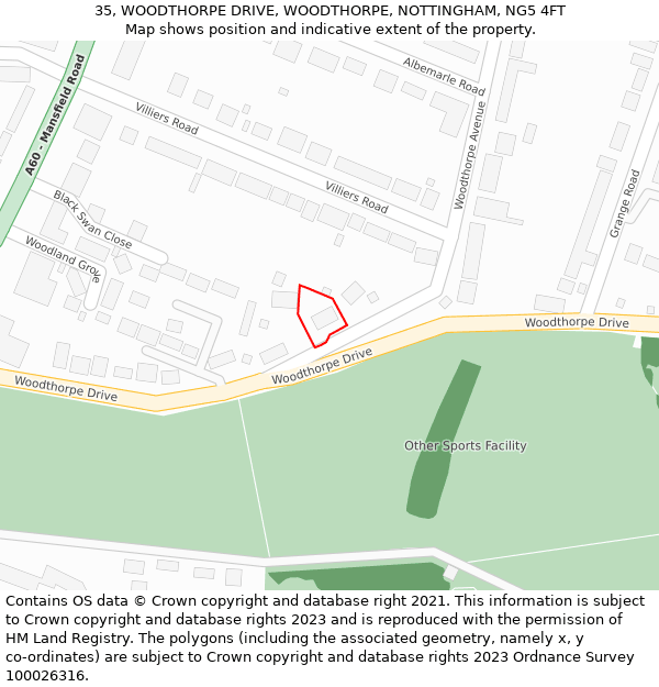 35, WOODTHORPE DRIVE, WOODTHORPE, NOTTINGHAM, NG5 4FT: Location map and indicative extent of plot