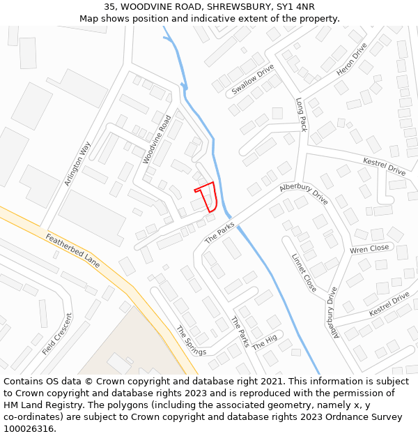35, WOODVINE ROAD, SHREWSBURY, SY1 4NR: Location map and indicative extent of plot