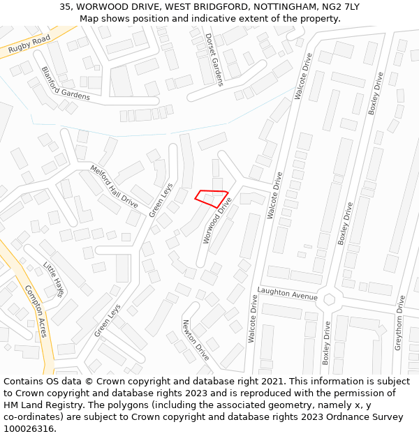 35, WORWOOD DRIVE, WEST BRIDGFORD, NOTTINGHAM, NG2 7LY: Location map and indicative extent of plot