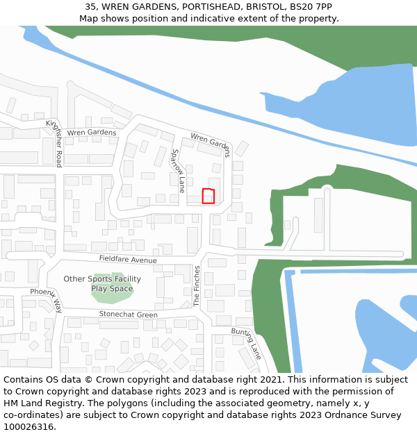 35, WREN GARDENS, PORTISHEAD, BRISTOL, BS20 7PP: Location map and indicative extent of plot