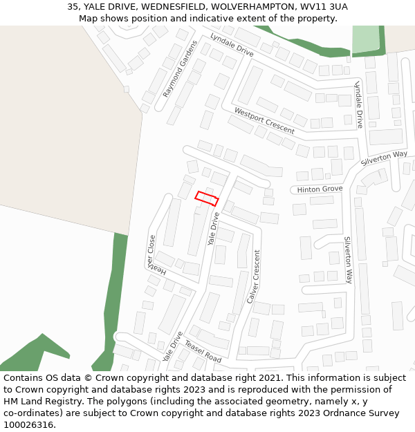 35, YALE DRIVE, WEDNESFIELD, WOLVERHAMPTON, WV11 3UA: Location map and indicative extent of plot