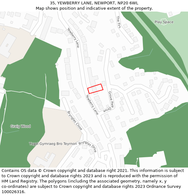 35, YEWBERRY LANE, NEWPORT, NP20 6WL: Location map and indicative extent of plot