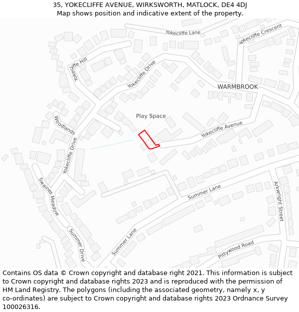 35, YOKECLIFFE AVENUE, WIRKSWORTH, MATLOCK, DE4 4DJ: Location map and indicative extent of plot