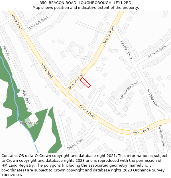 350, BEACON ROAD, LOUGHBOROUGH, LE11 2RD: Location map and indicative extent of plot