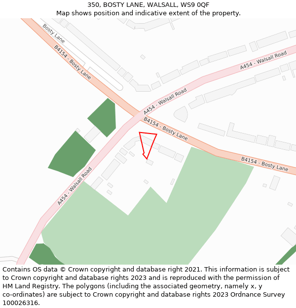 350, BOSTY LANE, WALSALL, WS9 0QF: Location map and indicative extent of plot