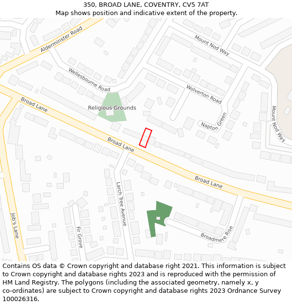 350, BROAD LANE, COVENTRY, CV5 7AT: Location map and indicative extent of plot