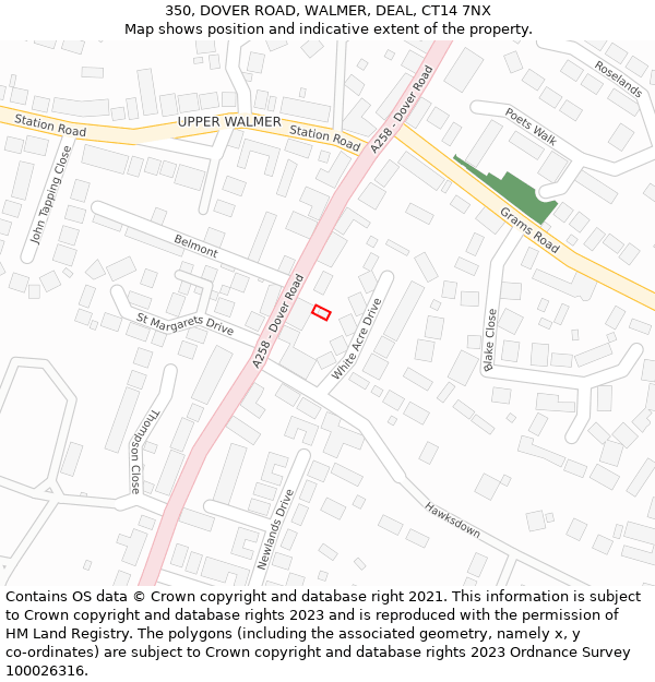 350, DOVER ROAD, WALMER, DEAL, CT14 7NX: Location map and indicative extent of plot