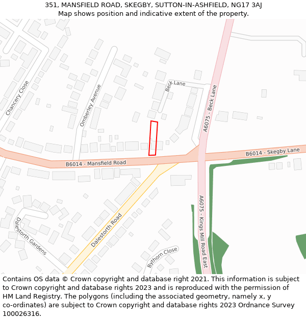 351, MANSFIELD ROAD, SKEGBY, SUTTON-IN-ASHFIELD, NG17 3AJ: Location map and indicative extent of plot