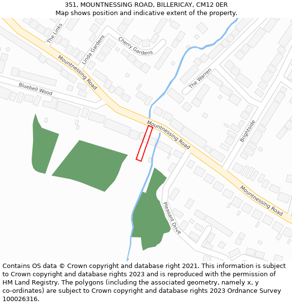 351, MOUNTNESSING ROAD, BILLERICAY, CM12 0ER: Location map and indicative extent of plot