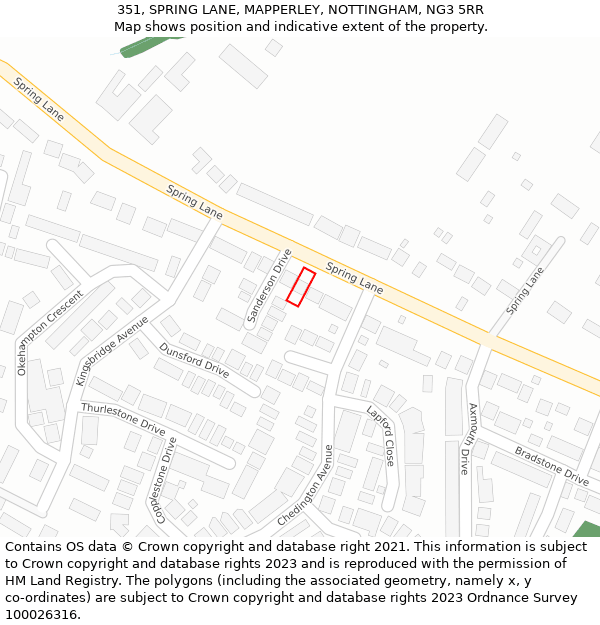 351, SPRING LANE, MAPPERLEY, NOTTINGHAM, NG3 5RR: Location map and indicative extent of plot
