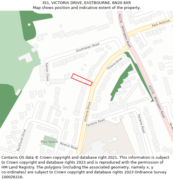 351, VICTORIA DRIVE, EASTBOURNE, BN20 8XR: Location map and indicative extent of plot