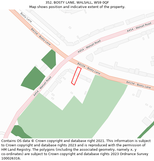 352, BOSTY LANE, WALSALL, WS9 0QF: Location map and indicative extent of plot