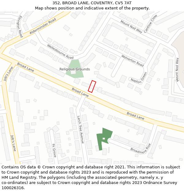 352, BROAD LANE, COVENTRY, CV5 7AT: Location map and indicative extent of plot