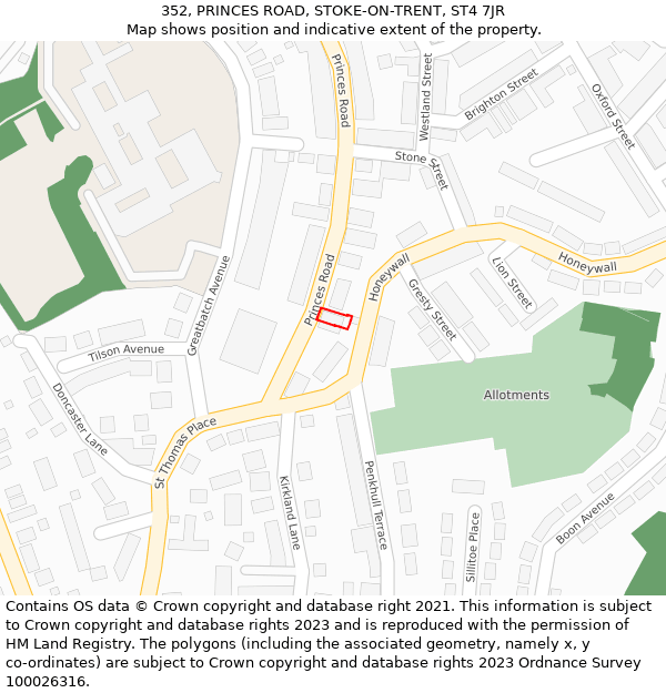 352, PRINCES ROAD, STOKE-ON-TRENT, ST4 7JR: Location map and indicative extent of plot