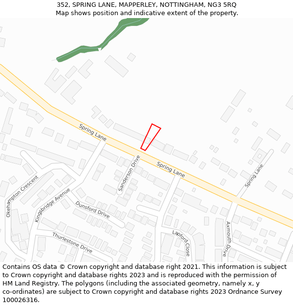 352, SPRING LANE, MAPPERLEY, NOTTINGHAM, NG3 5RQ: Location map and indicative extent of plot
