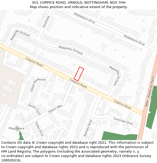 353, COPPICE ROAD, ARNOLD, NOTTINGHAM, NG5 7HH: Location map and indicative extent of plot