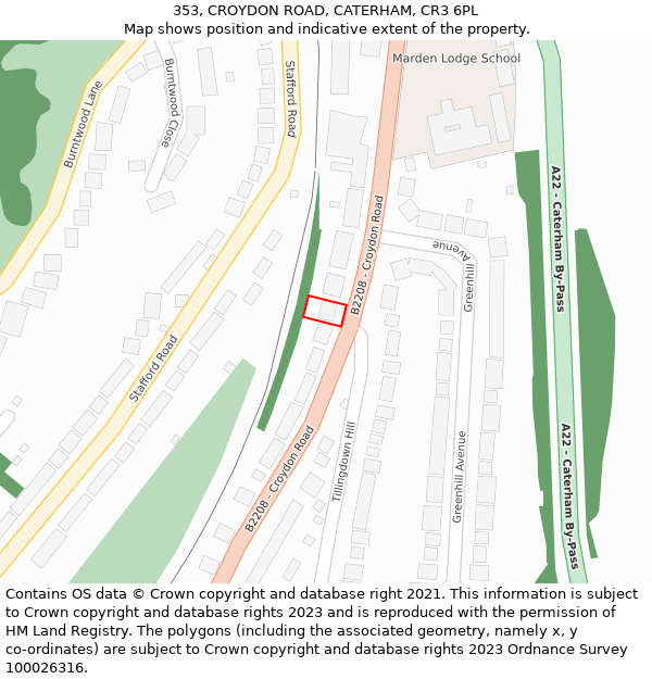 353, CROYDON ROAD, CATERHAM, CR3 6PL: Location map and indicative extent of plot