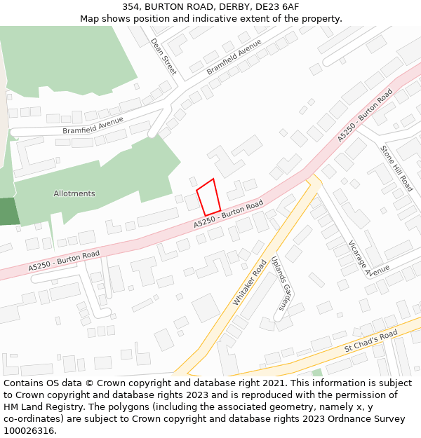 354, BURTON ROAD, DERBY, DE23 6AF: Location map and indicative extent of plot