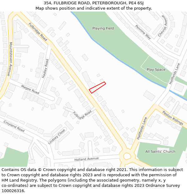 354, FULBRIDGE ROAD, PETERBOROUGH, PE4 6SJ: Location map and indicative extent of plot