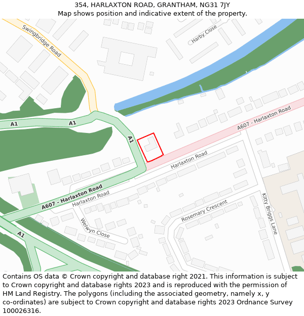 354, HARLAXTON ROAD, GRANTHAM, NG31 7JY: Location map and indicative extent of plot