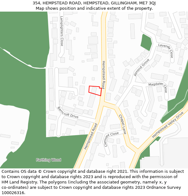 354, HEMPSTEAD ROAD, HEMPSTEAD, GILLINGHAM, ME7 3QJ: Location map and indicative extent of plot