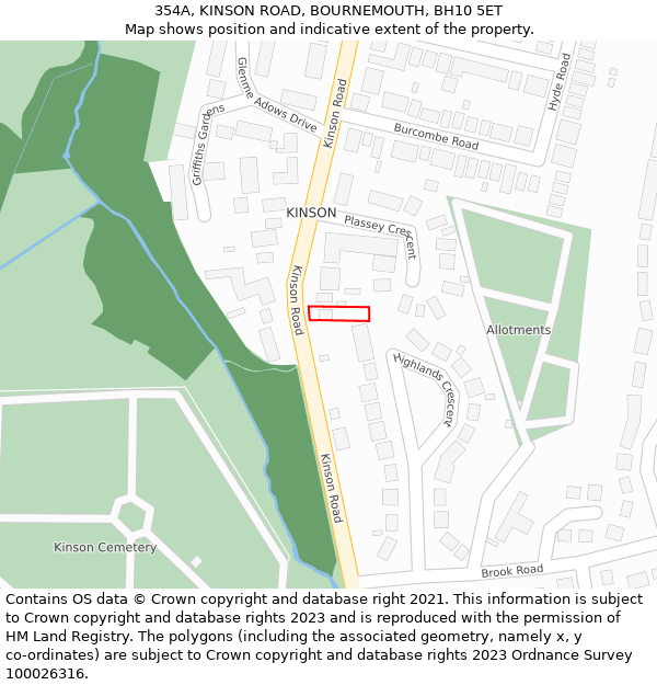 354A, KINSON ROAD, BOURNEMOUTH, BH10 5ET: Location map and indicative extent of plot