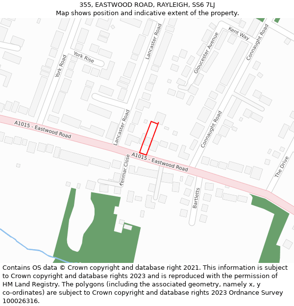 355, EASTWOOD ROAD, RAYLEIGH, SS6 7LJ: Location map and indicative extent of plot