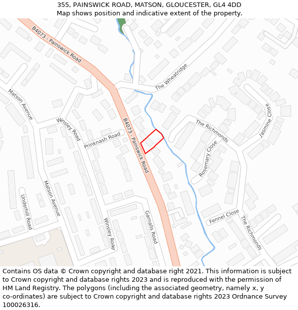 355, PAINSWICK ROAD, MATSON, GLOUCESTER, GL4 4DD: Location map and indicative extent of plot