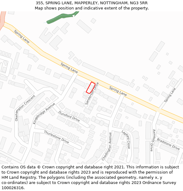 355, SPRING LANE, MAPPERLEY, NOTTINGHAM, NG3 5RR: Location map and indicative extent of plot