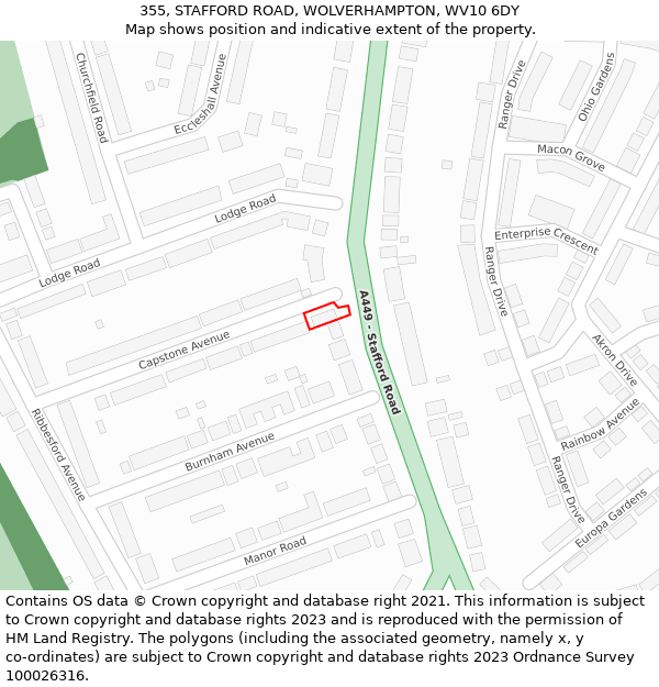 355, STAFFORD ROAD, WOLVERHAMPTON, WV10 6DY: Location map and indicative extent of plot