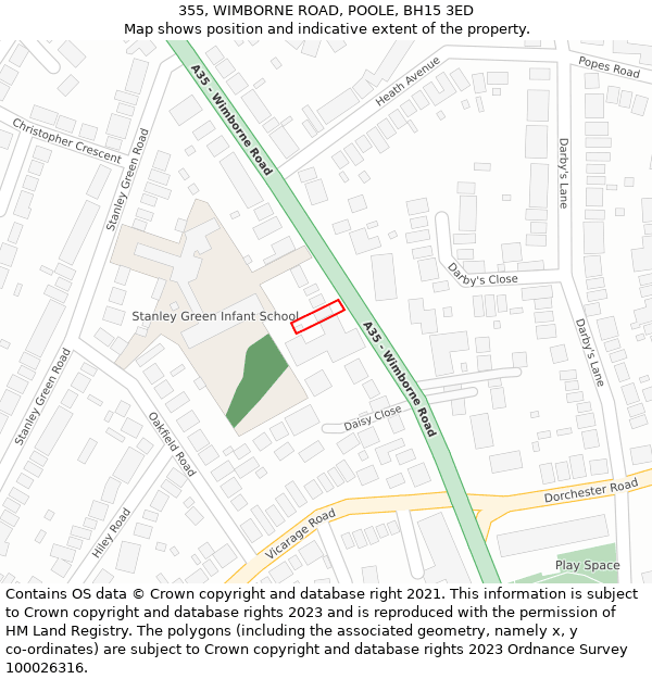 355, WIMBORNE ROAD, POOLE, BH15 3ED: Location map and indicative extent of plot