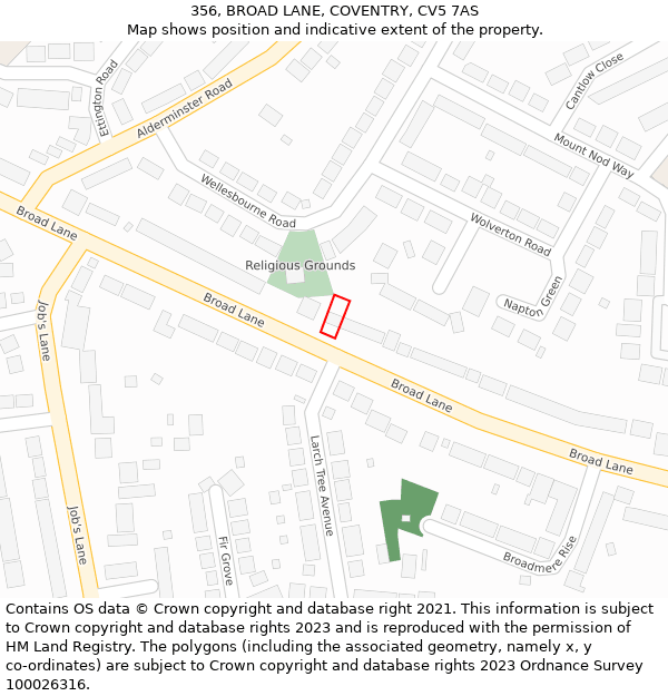 356, BROAD LANE, COVENTRY, CV5 7AS: Location map and indicative extent of plot