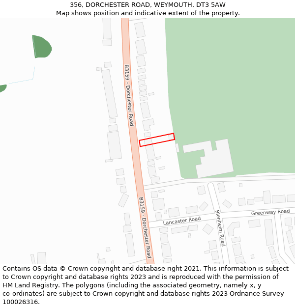 356, DORCHESTER ROAD, WEYMOUTH, DT3 5AW: Location map and indicative extent of plot