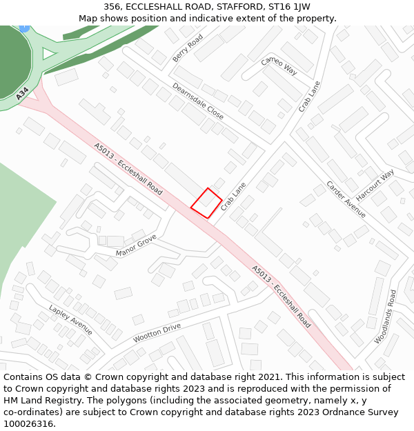 356, ECCLESHALL ROAD, STAFFORD, ST16 1JW: Location map and indicative extent of plot