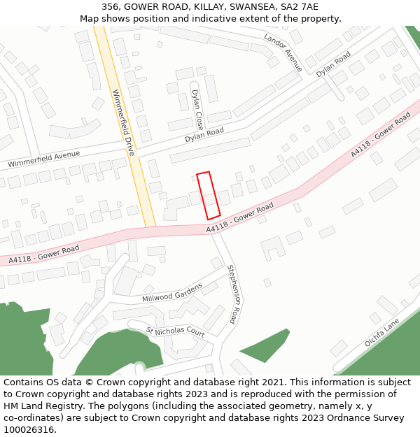 356, GOWER ROAD, KILLAY, SWANSEA, SA2 7AE: Location map and indicative extent of plot