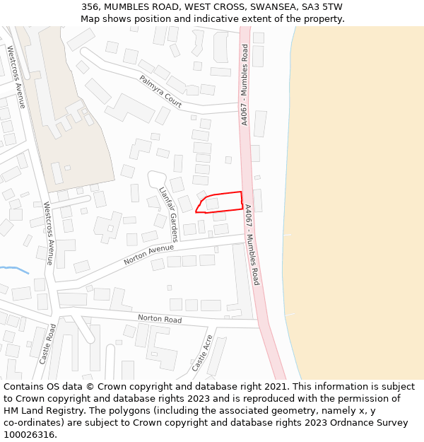 356, MUMBLES ROAD, WEST CROSS, SWANSEA, SA3 5TW: Location map and indicative extent of plot