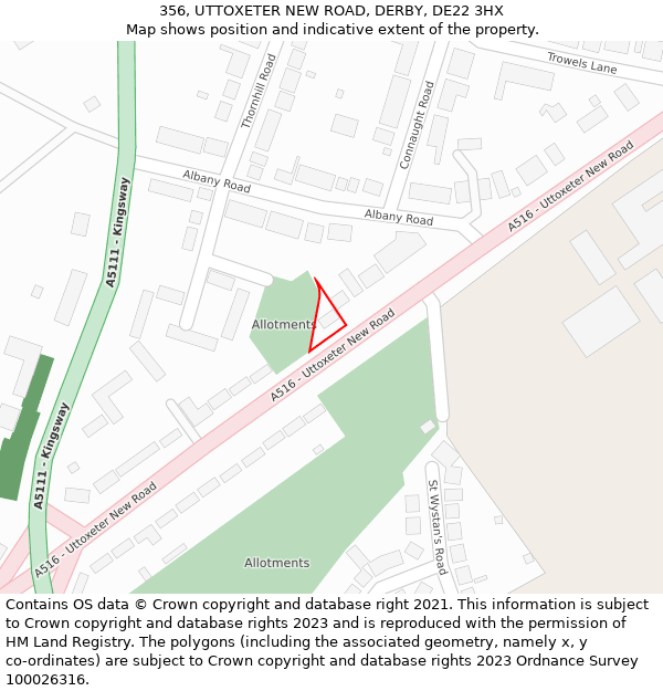 356, UTTOXETER NEW ROAD, DERBY, DE22 3HX: Location map and indicative extent of plot