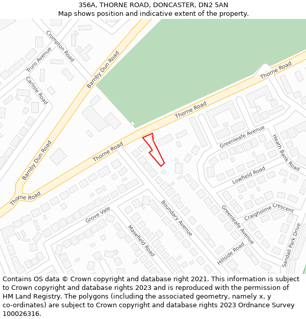 356A, THORNE ROAD, DONCASTER, DN2 5AN: Location map and indicative extent of plot