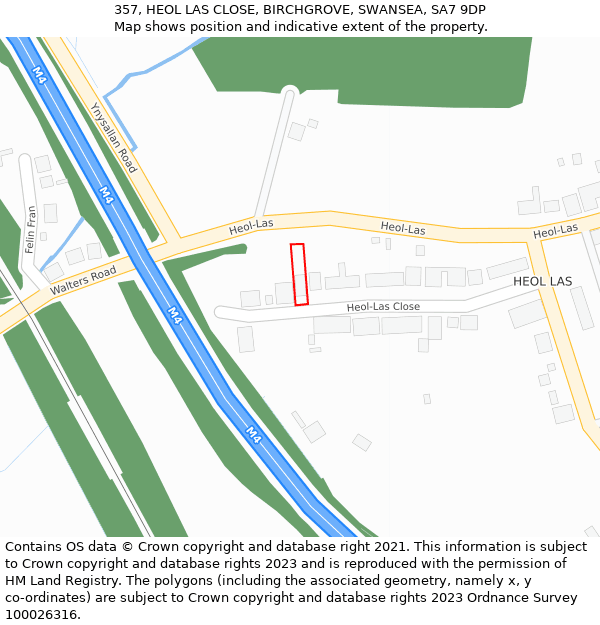 357, HEOL LAS CLOSE, BIRCHGROVE, SWANSEA, SA7 9DP: Location map and indicative extent of plot