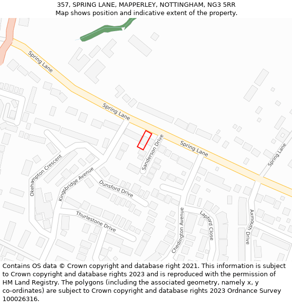 357, SPRING LANE, MAPPERLEY, NOTTINGHAM, NG3 5RR: Location map and indicative extent of plot